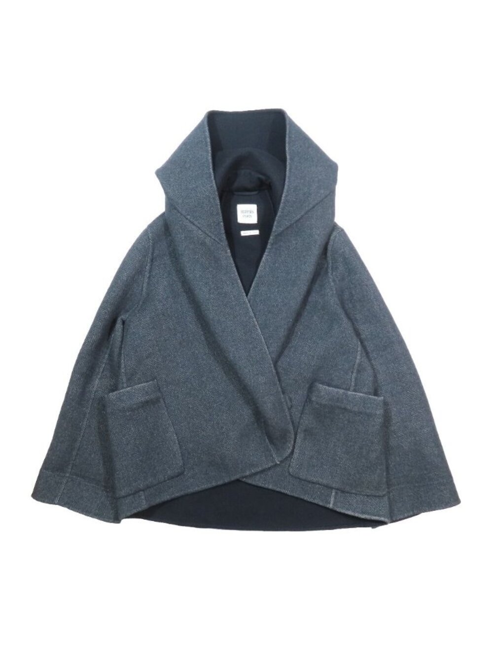 Hermes Cashmere Wrap Coat Shawl Color Short Jacket Herringbone 36 Gray